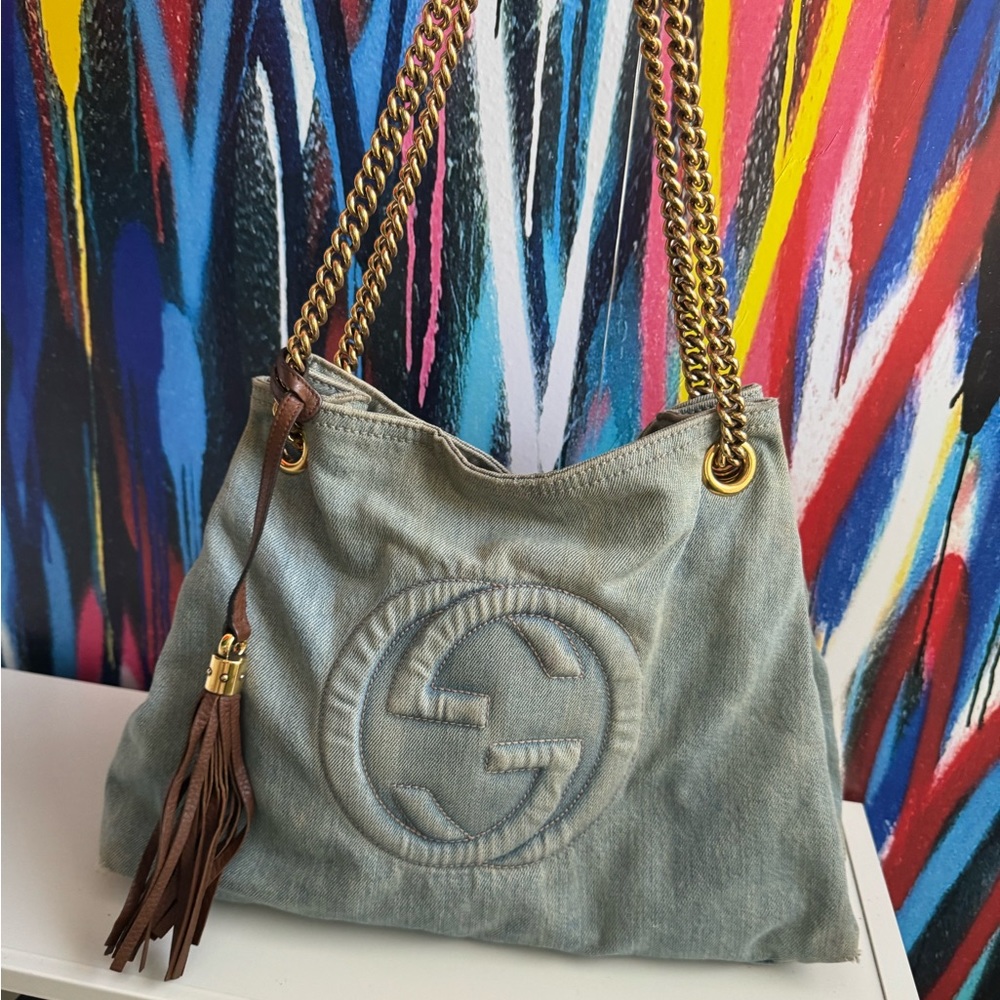 Gucci Denim Soho Chain Strap Tote